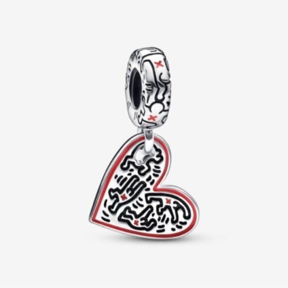 Heart Charm with Black and Red Accents